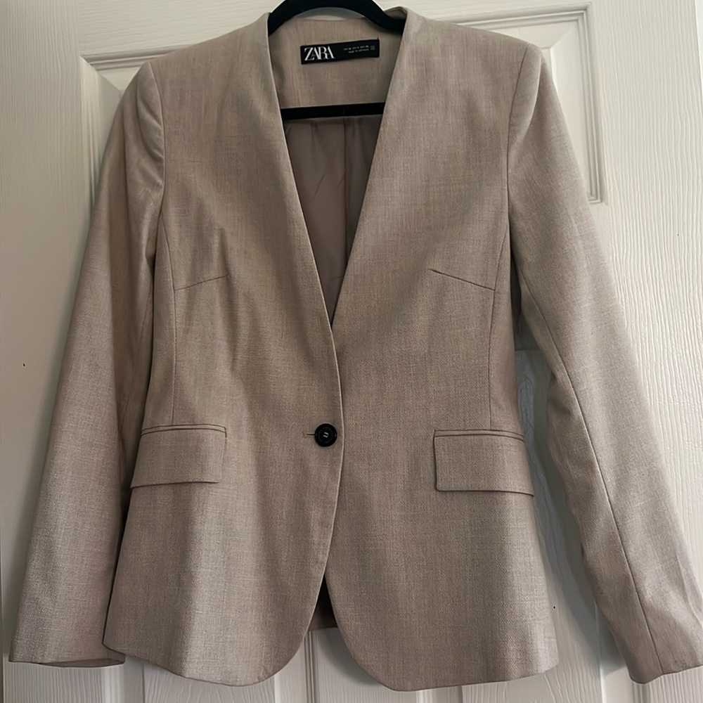 Tan, Zara single button blazer, size 4